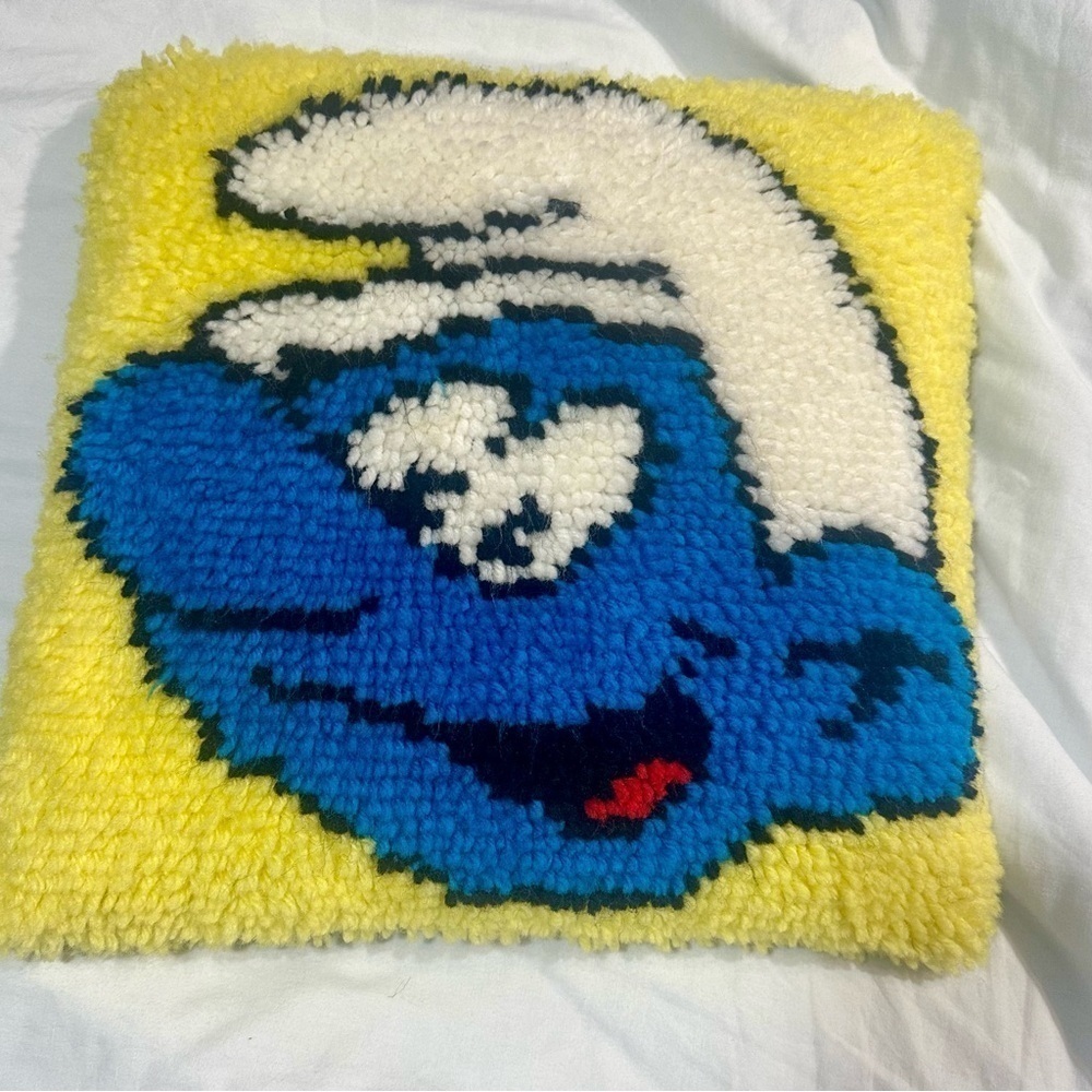Vintage 1982 SMURF Latch Hook‎ 15x15” Pillow Retro EUC #Nostalgic #Kidcore